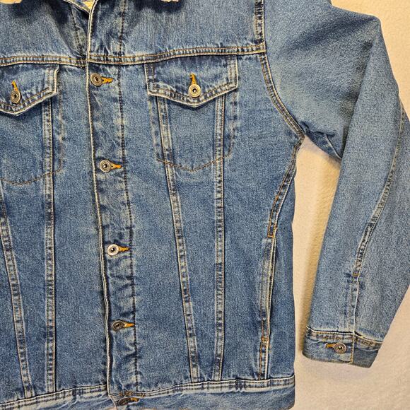 Zara Denim Sherpa Jacket Mens L Blue Fleece Lined Trucker Jean Jacket Coat - Picture 6 of 14